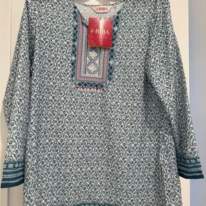 Biba Red, Blue, and White Patterned Top